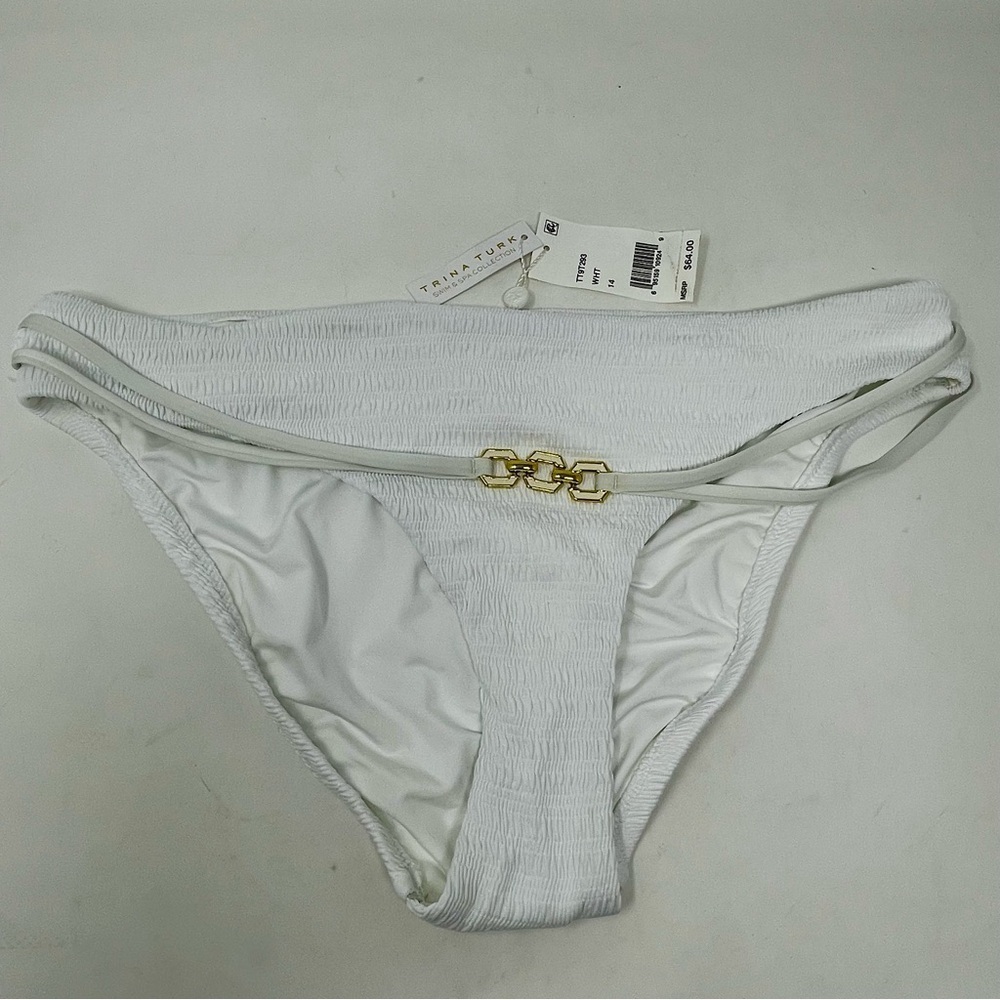 Trina Turk White Bikini Bottom with Gold Detail